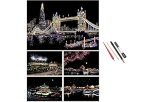 JIUHAO Grattoir à gratter pour adultes et enfants, pour adultes, enfants, cadeau créatif pour enfants, amis, famille, avec 4 outils (Tower Bridge)