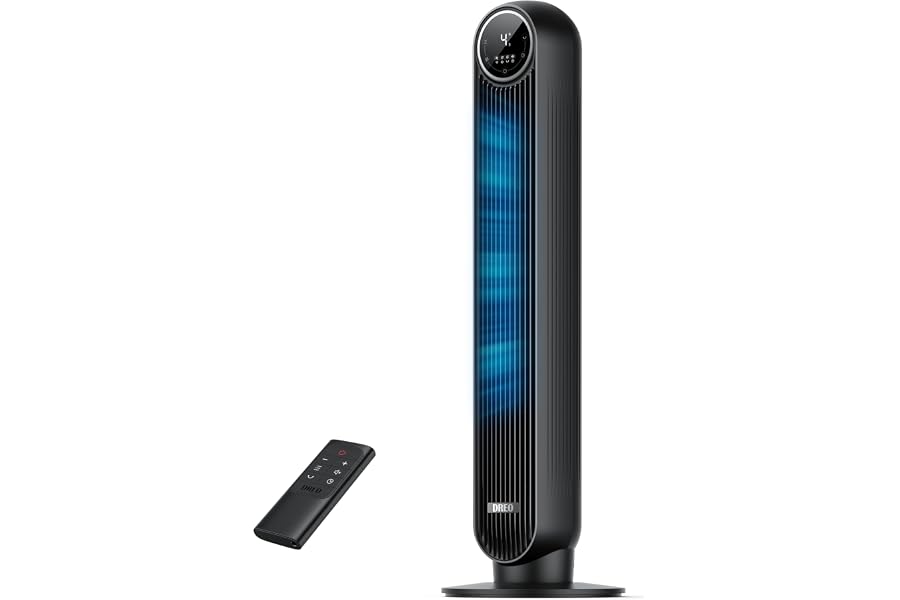 Dreo 20dB Ventilador de Pie Silencioso, Ventiladores de Torre con Velocidad de 7,6 m/s, 4 Velocidades, Rotación de 90°,