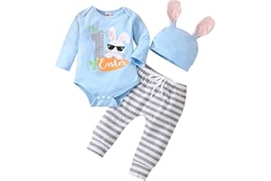LIKPOJA Newborn Baby Boys Girls My First Easter Bunny Outfits with Baby Bunny Ears Easter Hat Clothes Set Gifts Rabbit Rompers Easter Presents for Babies