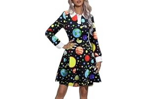 Laqeyko Women Long Sleeve Peter Pan Collar Fit and Flare A Line Skater Halloween Dress School Costume