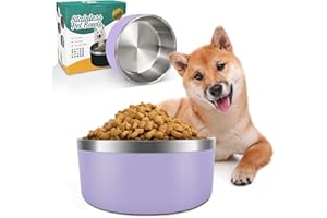 IKITCHEN Gamelle pour Chien pour Nourriture et Eau, 40oz, Acier Inoxydable, Durable, antidérapante, Robuste avec Fond en Caoutchouc pour Chiens/Chats Moyens/Grands (1,2l/5tasses, Violet Clair)