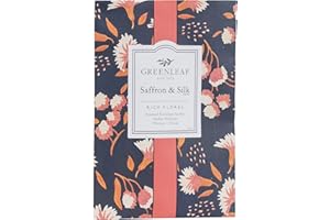 BRIDGEWATER CANDLE Greenleaf SAFFRON & SILK Large Scented Sachet Bag, Envelope Bag, Drawer Fragrance Wardrobe Air Room Freshener for Living Room Bedroom Bathroom Laundry Basket Radiator or Car