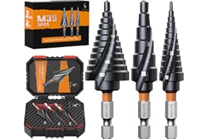 SS SHOVAN 3PCS Premium HSS & Cobalt Spiral Step Drill Bit Sets (1/4"-7/8"), TiAlN Coated for Superior Durability, Cone Drill Bit for Sheet Metal, Stainless Steel, Aluminum, Wood, Plastic and DIY Projects