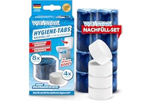 WC-Star Nachfüll-Set für Sauberkeit und Frische vom Spülkasten bis ins WC | 8 blaue Aktiv-Frische-Tabs und 4 Anti-Kalk-Boost Steine | Frische und Reinheit ohne blockierte Wasserzuläufe