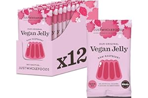 Just Wholefoods Vegan Jelly 12 x 85g | Gluten Free, Quick Set, Gelatine Free | Free from Artificial Colours and Flavouring | Makes 12 pints of Jelly (Raspberry)