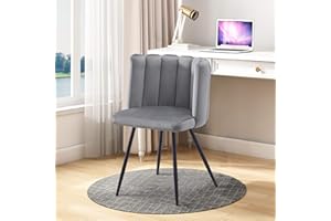 TUKAILAi Unique Grey Velvet Dining Chair Reception Chair Upholstered Seat with Black Metal Legs for Dining Room Accent Chair for Bedroom Modern Leisure Armchair Tub Chair for Living Room 1PCS