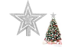 DERAYEE 20cm Argent Étoile Sapin Noël en Plastique, Topper d'arbre de Noël pour Décoration de Sapin de Noël