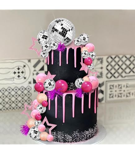 JeVenis Topper Per Torta Con Palla Da Discoteca Blu – Decorazioni Anni '80 Per Torte, Set Con Palline Glitterate E Stelle, Compleanno A Tema Dance