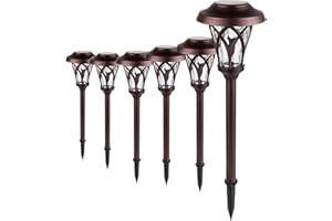 Solpex – Lot de 6 lampes d’extérieur super lumineuses et étanches, lampes automatiques à énergie solaire pour jardin, cour, paysage, pelouse, patio, allée (Blanc Chaud, Marron)