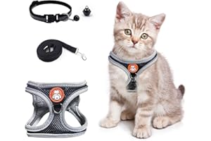 WINBEST Harnais pour Chat, Souple Harnais Laisse pour Chat Réglable Harnais Chat Anti évasion Colliers, Harnais et Laisses pour Chats Petit S & M