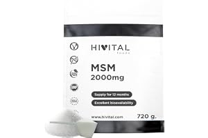 MSM 2000 mg. Förpackning med 720 g för 1 års behandling. | Methylsulfonylmetan 100% vegansk. För ledhälsa, brosk och ben. Förbättrar hud, hår och naglar. Tillverkad i Europa av HIVITAL