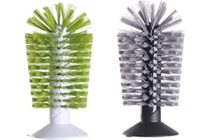 AUPSU 2Pcs Water Bottle Cleaning Brush, Standing Glass Washer with Suction Cup Bottle Cleaner for Beer Mugs