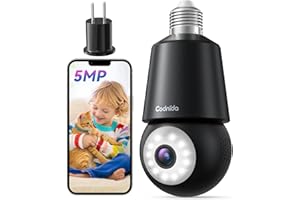 Codnida 5MP Telecamera Lampadina WiFi Esterno/Interno per E27 Portalampada, 2,4G/5Ghz PTZ Videocamera di Sorveglianza Sanza Fili con Allarme Sonoro e Luminoso,Rilevazione Umana, Visione Notturna, Nero