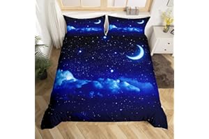 HOMEMISSING Blue Galaxy Set di Copripiumino Set da Letto a tema spaziale 220 x 240 cm Cielo Stellato Luna Copripiumino per Bambini Universo Microfibra Decor Camera Stampato