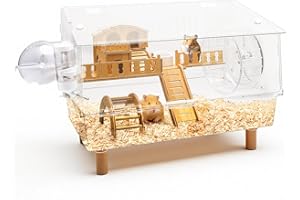 Kalolary Grande Cage en Acrylique pour Hamster, Cage à 2 Étages pour Gerbilles avec Couvercle Entièrement Transparent Cage à Hamster Ouverte avec Tous Les Accessoires Enclos pour Gerbilles