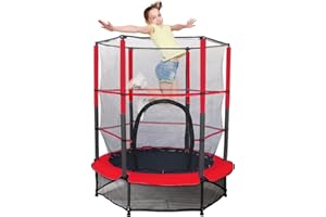 NUKIED 55'' Kids Trampoline Large Trampoline for Kids Foldable Fitness Bouncer with Safety Enclosure Net and Pad Bulit-in Zipper Frame Cover Heavy Duty Steel Jumping Training Indoor Outdoor Activities
