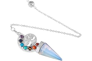 Amogeeli Tree of Life Crystal Stone Pendulum for Divination Dowsing Amulet, Crystal Points Pendant for Jewelry Making, Opalite