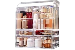 Suyoo Makeup Organiser Storage, X-Large Acrylic Clear Cosmetics Storage Display Case with Drawers, Perfume Makeup Organiser Box with Waterproof Cover for Counter, Bathroom, Dresser(Clear-XL)