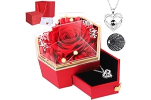Firestyle Muttertagsgeschenke für Mama Konservierte rote echte Rose mit Ich Liebe Sie Halskette in 100 Sprachen-Ewige Geschenke für Ihre Frauen Frau Freundin auf Weihnachten Valentinstag Geburtstag
