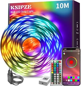 KSIPZE Led Streifen 10m, RGB LED Strip mit Fernbedienung Bluetooth App, Dimmbar Farbwechsel led Lichterkette Lichtband M