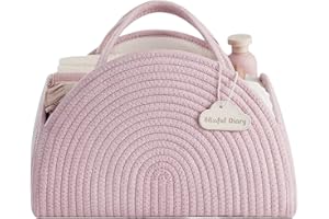 LELEWANGLUO Wickeltasche Organizer, Baby Windel Caddy Korb, Tragbarer Aufbewahrungskorb für den Wickeltisch, Wickelkorb Organizer mit Fächern & Griffen, Baumwollseilkorb für Babyparty Geschenke (Rosa)
