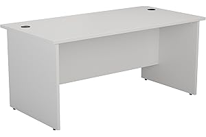 Office Hippo Heavy Duty Rectangular Desk, Home Office Table With Integrated Cable Ports, PC Desk for Work or Home, 5 Yr Warranty, MFC, White, 140cm x 80cm