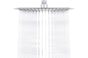 Ibergrif Tete de Douche Inox - Douche Economie d'Eau, Pommeau de Douche Carré 25CM, Tete de Douche Pluie Universelle Filetage 1/2 Pouce, Rotatif 360°, Inclinable 30°, Facile à Installer et à Nettoyer