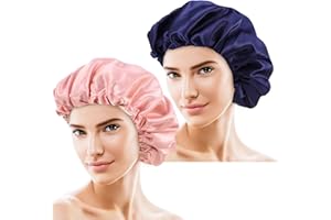 tao pipe 2 Piezas Gorro Saten Ajustable Gorros para Dormir pelo Rizado Doble Capa Gorro Saten pelo Rizado para Dormir, Cuidado del Cabello(Azul+rosa)