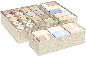 ENUMAIL Drawer Organizer for Clothes, Underwear Organizer Dividers, 4 Set Foldable Closet Dividers, Storage Box with Support Boards, for Socks,Ties, Scarf, 40x17x11cm, Grey and Beige