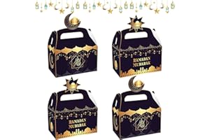 SEASBOES Lot de 12 boîtes cadeaux Eid Mubarak, Ramadan - Or blanc - Sac de faveur de fête - Sac de friandises musulmanes Ramadan (A)