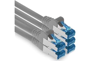 freiwerk 0.5 M - CAT-6a Netzwerk-Kabel, Ethernet, Lan & Patch Kabel RJ-45 SFTP 10GB/s - 5 Stück Grau