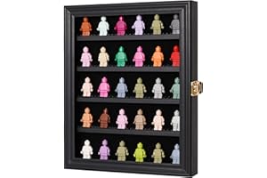 VERANI Minifigures Miniature Display Case Collectibles Display Box Wall Mount Figure Display Curio Cabinet with UV Protected Anti Fade 92% Clear for Small Objects Lockable Removable Shelves Black