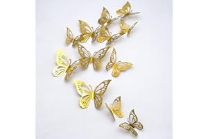 24 szt. Naklejki ścienne z Motylami 3D, CAYUDEN Dekoracje Motylkowe Dekoracje ścienne DIY Naklejki ścienne z Motylami Dekoracja do Pokoju, Pokoju, Drzwi, Okna, Wesela, Dekoracji (Złota)