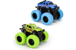VoMii Pack of 2 Toy Cars, Monster Truck for Children from 3-10 Years, Large Rubber Wheels 4x4 Power Inertia-Powered Vehicles, 360° Stunt Rotation, Racing Car Play Sets for Children, 1:60 Scale