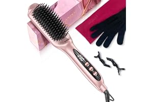 LANDOT Inoic Hair Straightener Brush - Electric Heated Ceramic Straightening Brush for Smooth & Frizz-Free Results - Dual Voltage Hot Flat Iron Comb Fast Heating Adjust Temp 120-230C All Hair Types