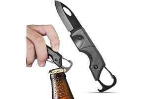 SPITZKANTE cuchillo de dos manos XX-H, cuchillo plegable pequeño de acero 440C con descapsulador, clip mosquetón, mango ABS