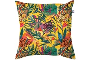 RUCOMFY BEANBAGS rucomfy Indoor/Outdoor Cushion Yellow Abstract Tropics Summer Print - Accessories for Home and Garden Decor Scatter Pillow - Pre Filled with Fibre Inner - Water Resistant - 45 x 45cm (1-Pack)