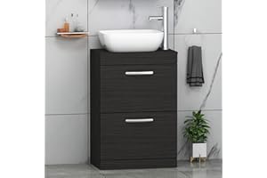 Royal Bathrooms Turin 600mm 2 Drawer Floor Standing Worktop Vanity Unit Hale Black with 455mm Countertop Square Basin