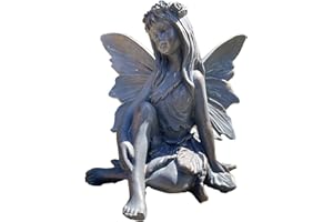Darthome Ltd Resin Sitting Flower Fairy Outdoor Garden Decorative Figure Ornament Sculpture 18cm (Fairy B)