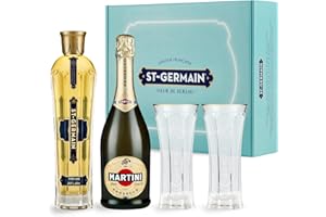 ST GERMAIN Kit cocktail St-Germain Spritz avec liqueur de sureau 70cl / 700ml, Prosecco MARTINI 75cl / 750ml, et deux verres à spritz St-Germain