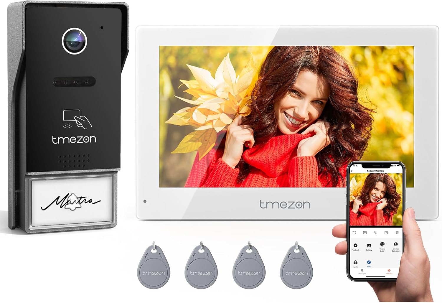 TMEZON Videoportero WiFi 2 Hilos, Video Portero Automático 1080P, 7"Pantalla Táctil a Color, Visión Nocturna, Apertura por APP y Tarjeta, Detección de Movimiento, Grabación y Reproducción,Impermeable
