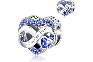BIZK Damen Unendlichkeit Herz Geburtsstein Charm Anhänger für Armband 925 Sterling Silber Geburtsstein Charms Beads 12 Monate Geburtstag Geschenk für Freundin Frauen
