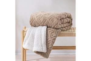 RECYCO Sherpa Fleece Throw Blanket 200x152cm, Soft Cozy Warm Fluffy Blankets, Double-Sided Thick Jacquard Throw Blankets for Sofa Bed Couch Chair (Khaki Tan, Double Size)