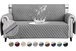 FIGOOO Sofa Covers Water Resistant Sofa Slipcovers 3 Seater Waterproof Reversible Anti-Slip Anti-Scratch Sofa Cover with Non Slip Elastic Straps for Dogs Cats Pets,Light Grey
