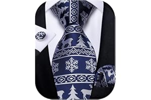 DiBanGu Mens Christmas Ties Festive Pattern Necktie Pocket Square Cuffliks Set Xmas Party Holiday Ties with Gift Box