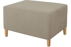 XJHKG Ottoman Footstool Cover, Rectangle Stretch Foot Stool Pouffe Cover Furniture Protector with Elastic Bottom (Tan,Small)