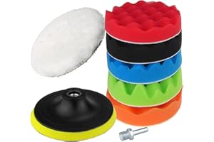 SunTop 125mm/5 inch Éponge de Polissage, Polissage Voiture Éponge Éponge et Laine Polissage Cirage Kits Pads de Polissage avec M10 Drill Adapter