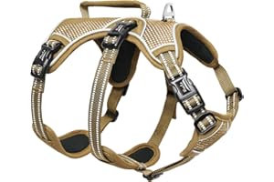 HEELE Harnais Chien, Harnais Anti-Fugue, Libération Rapide au Cou, Gilet Réfléchissant sans-Traction avec Poignée Durable, pour L'Entraînement à L'Extérieur, Harnais pour Grand Chien Actif, Marron, L
