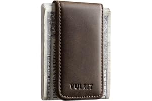 VULKIT Fermasoldi Magnetico Sottile Porta Biglietti da Visita in Pelle Porta Banconote Forte Magnete può Contenere 15 Banconote Piegate