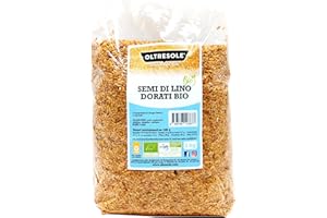 Oltresole, Semi Biologici di Lino Dorati 1 kg, Semi Oleosi Crudi, Interi e Chiari, Ricchi di Minerali e Fibre, Fonte di Omega 3 e Antiossidanti, 100% Naturali, Confezione Ideale per Famiglie